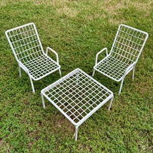 Vintage Emu Metal Stackable Patio Chairs Table Salesman/Doll Sample Set